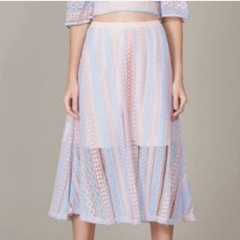 ANTHRO Foxiedox Skirt, Sz L, Eyelet, Lacy Lt Blue & Pink, A-line, Lined, New!